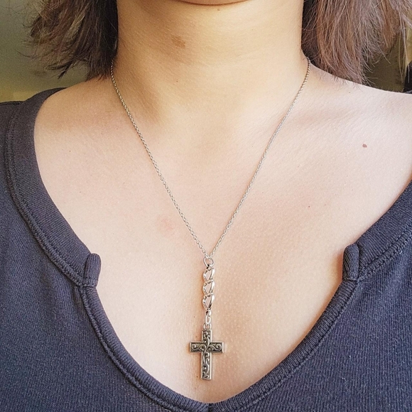 New Classic Heart Cross Dangle Drop Necklace - Picture 6 of 6